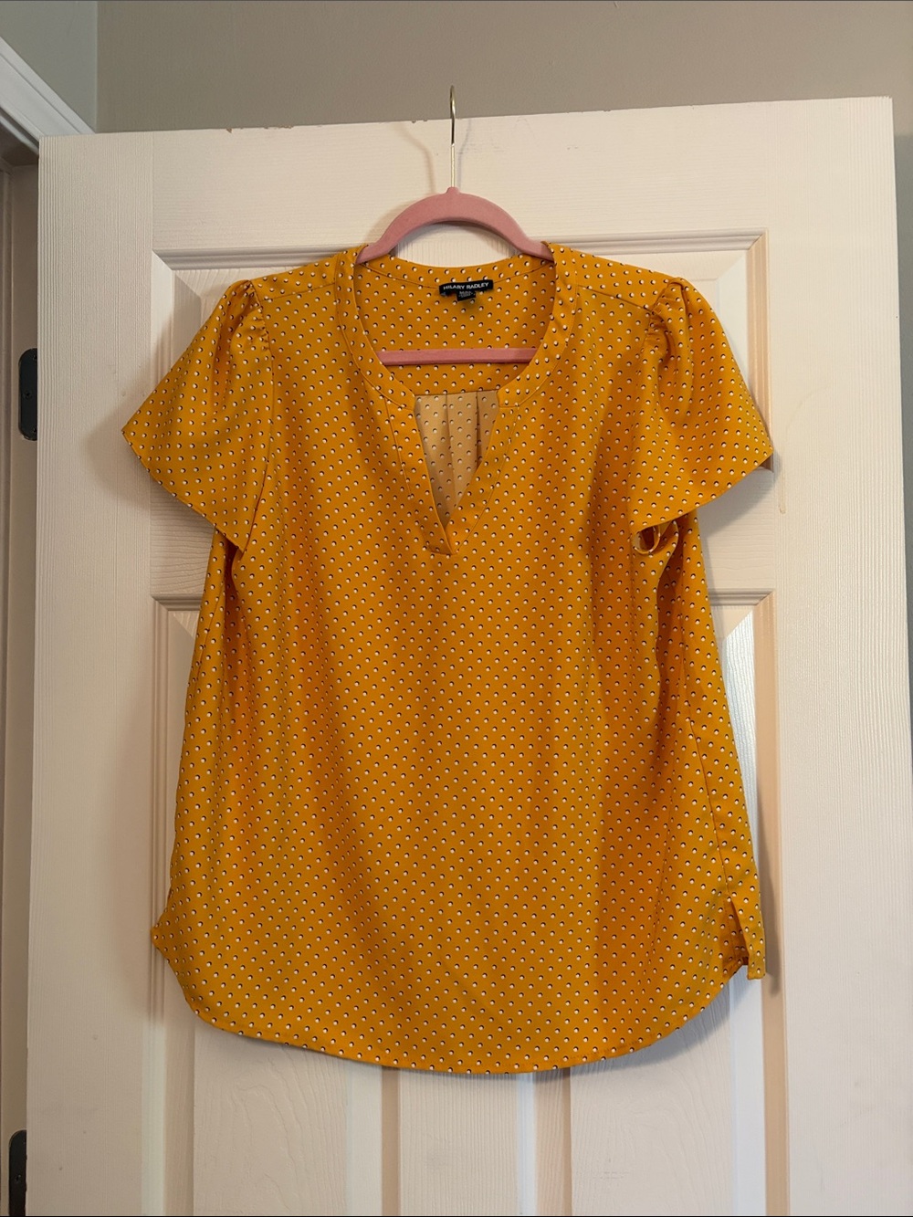 Split-Neck Mustard Dot Blouse